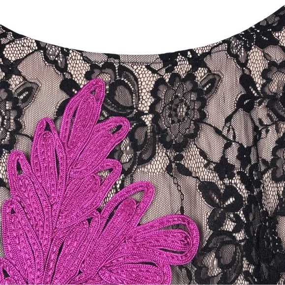 BETSY & ADAM NUDE ILLUSION SOUTACHE EMBROIDERED MERMAID SKIRT MIDI DRESS